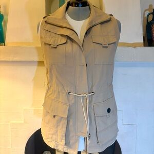Beige Drawstring Utility Vest - Women’s Sleeveless Jacket